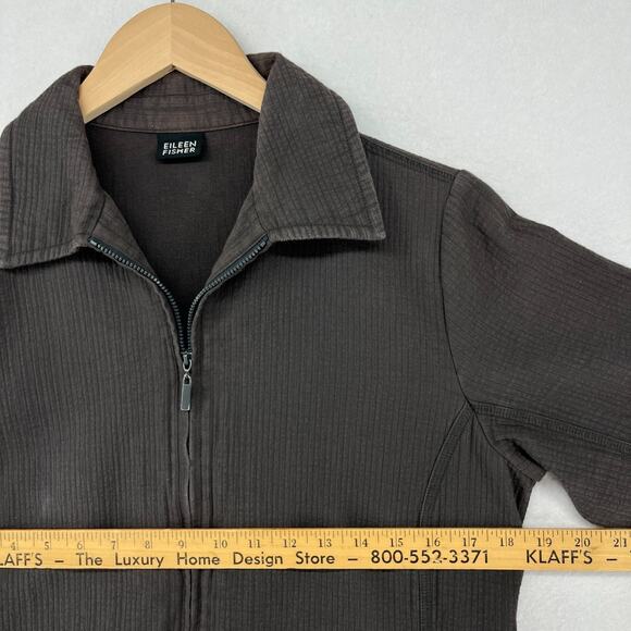 EILEEN FISHER Jacket S Cotton Crinkle Textured Jersey Full Zip Brown - Picture 12 of 14